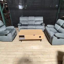 Brand New 3 Pcs Recliner Light Grey $798 FREE LOCAL DELIVERY