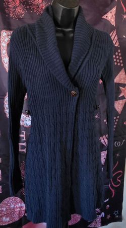 Navy Blue Cable Knit Cardigan Sweater