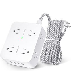 Surge Protector Power Strip - 8 Outlets with 4 USB Charging Ports, Multi Plug Outlet Extender, 5Ft Braided Extension Cord, Flat Plug Wall Mount Desk U