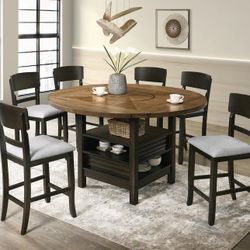 5 PIECE COUNTER HEIGHT DINING TABLE SET DROP LEAF STORAGE TWO TONE FINISH COMEDOR