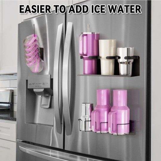 Magnetic Stanley Cup Water Bottle Fridge Organizer 2 Shelves + Lid Hanger NEW