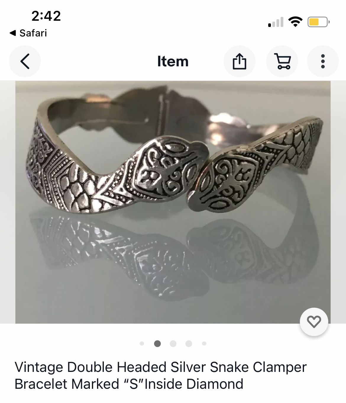 Vintage double headed sliver snake Clamper bracelet s inside diamond 