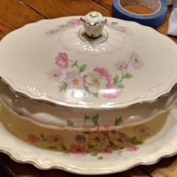 Vintage Virginia Rose Casserole Dish and Platter.