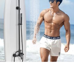 Shower System Matte Black Outdoor Shower Fixtures with 8" Rain Shower Head Handheld Sprayer Single Handle 304 Stainless Steel Wall Mounted Shower Show