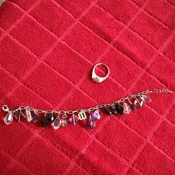 Lia Sophia Bracelet With Shades Of Purple Stones & Ring Size 6