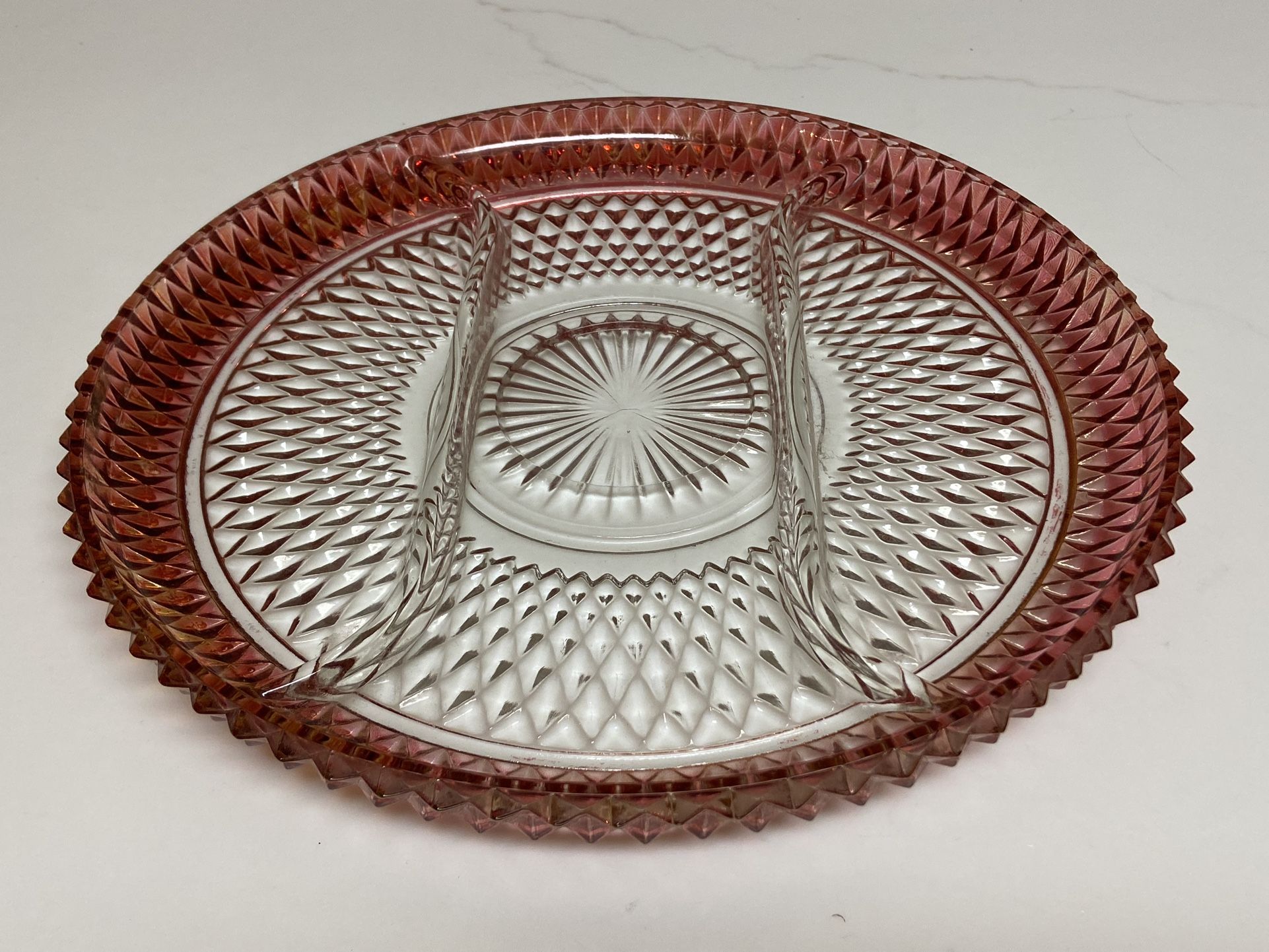 Indiana Glass Diamond Point Ruby Red Flash 12.5” Serving Platter
