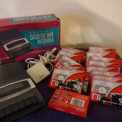 Vintage Cassette Tape Recorder With Phone Adapter And Brand New Tapes