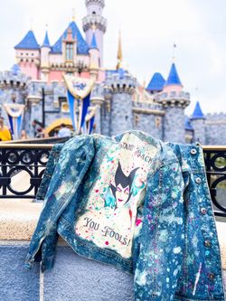 Disney Maleficent Splatter Jean Jacket Stand Back You Fools