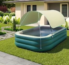 Large inflatable swimming pool with removable canopy sunshade