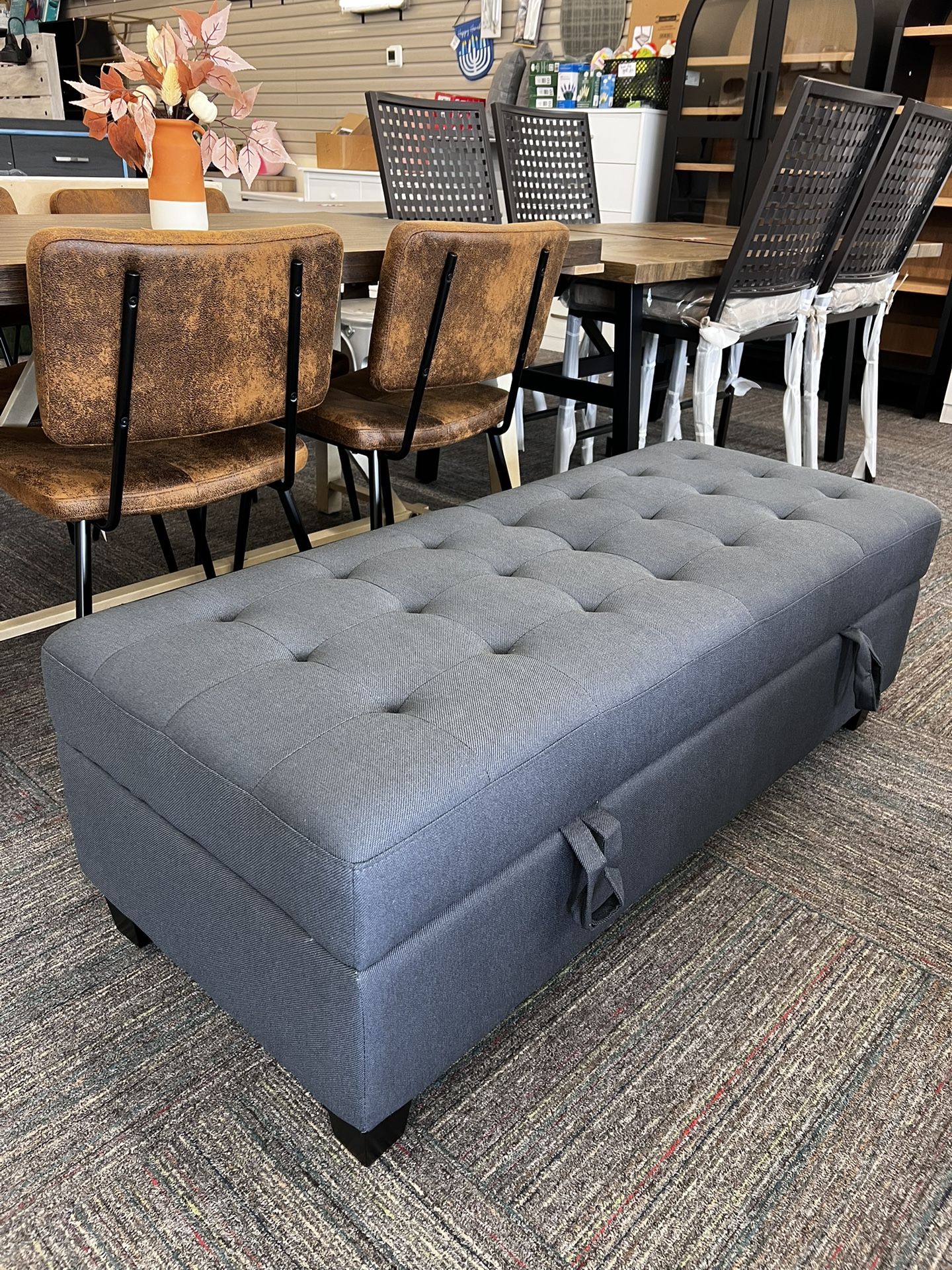 Storage Ottoman Footstool Organizer, 51.2'' Tufted Customized Ottoman for Sofa Bed, Fabric Shoe Bench for Entryway, Living Room Dark Gray, New