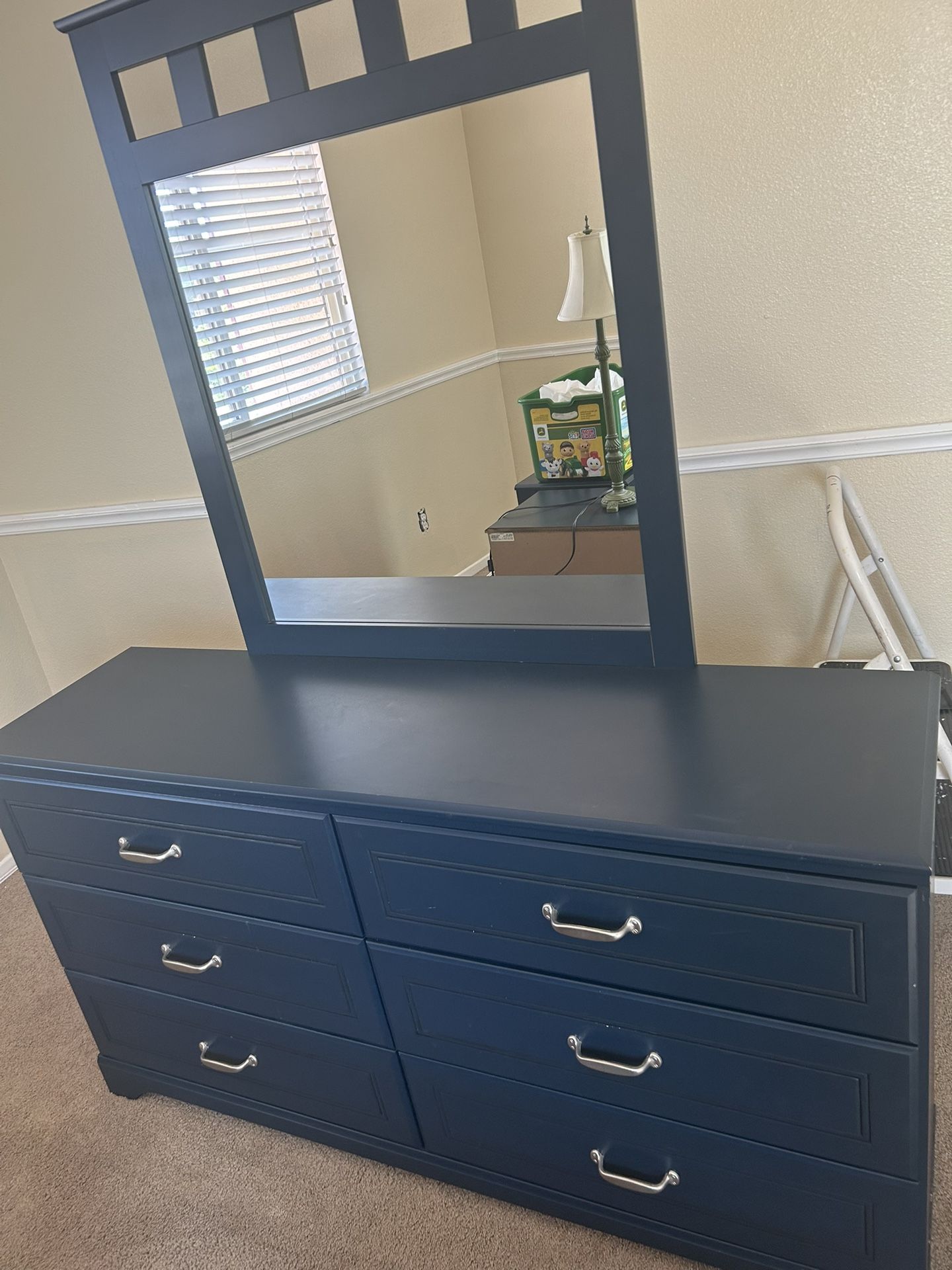 Dresser with Mirror Plus 2 Night Stands - Dark Blue - 4 piece Set!