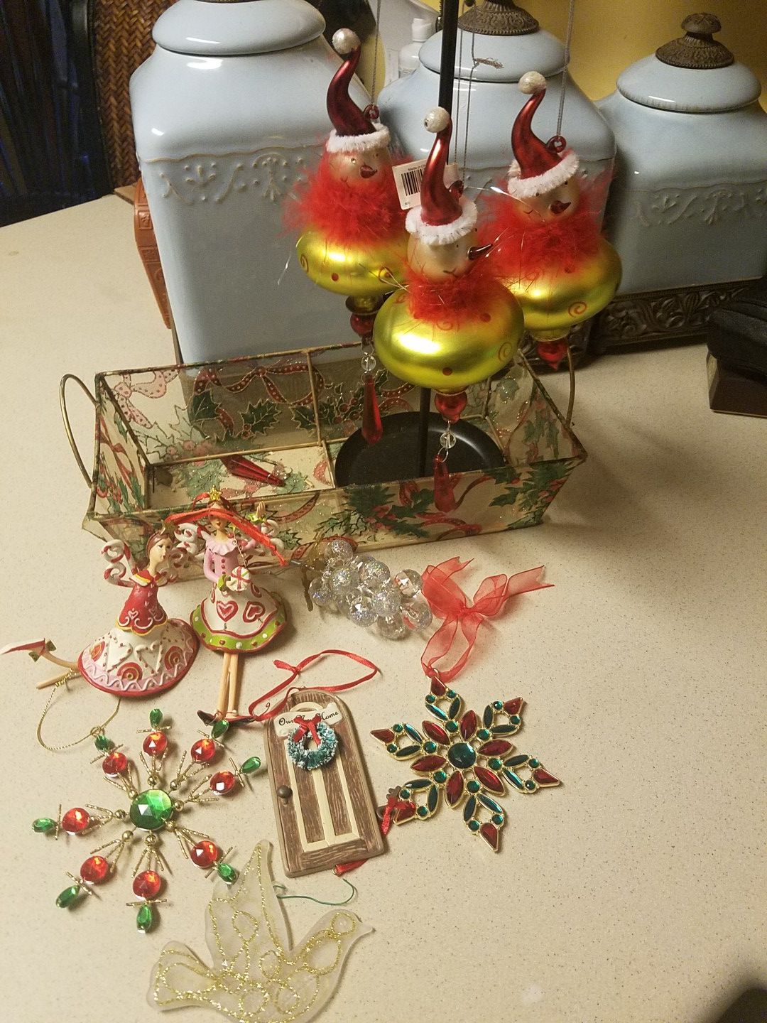 Mixed Christmas Ornaments & basket