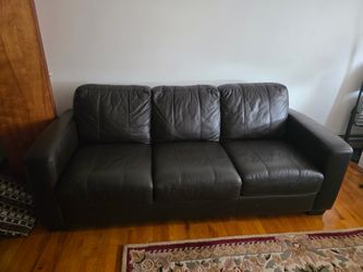 Dark Brown Leather Sleeper Sofa / Pull-Out Sofa Bed – Great Condition