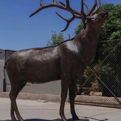Aluminum Fat Elk Statue on Stone Base – Garden & Indoor/Outdoor Décor