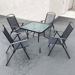BRAND NEW $100 Outdoor 5 Piece Patio Set (32x32” Table and 4pc Folding Chairs) Garden Furniture