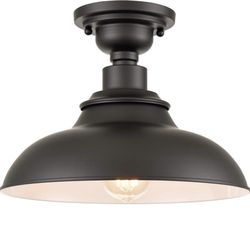 12-Inch Farmhouse Semi Flush Mount Ceiling Light Black 1-Light Industrial Barn Ceiling Light Matte Black