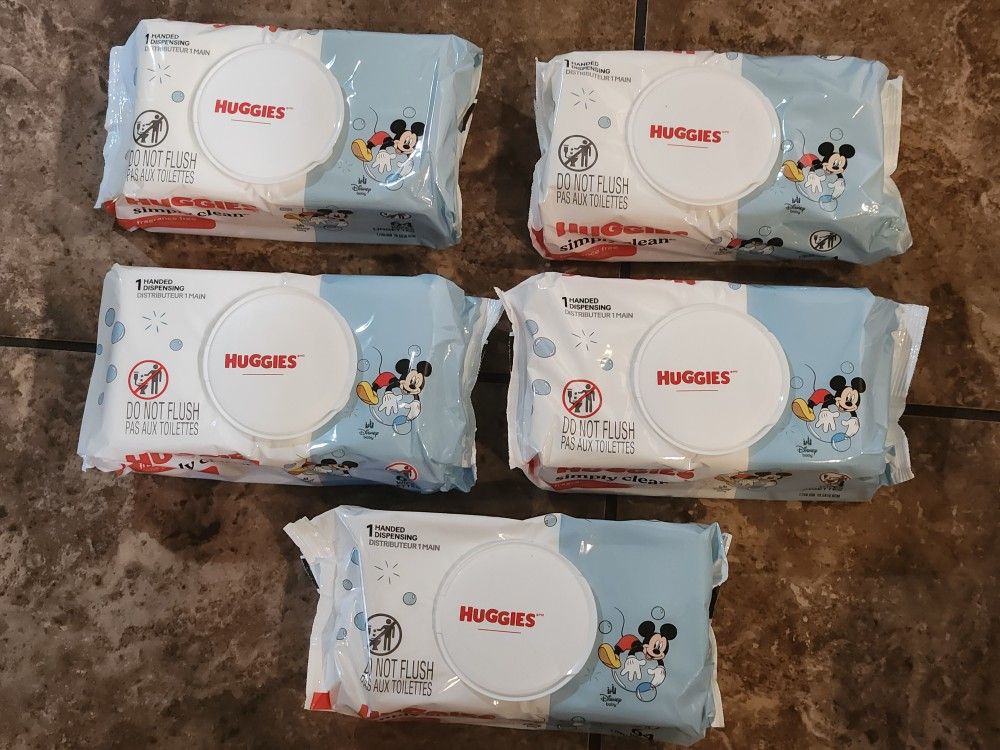 Brand New Packages of Huggies Simply Clean Fragrance Free Baby Wipes 64 count