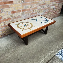 Mid Century Modern Mosaic Walnut Coffee Table or Bench Vintage