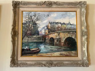 Signed Kubur Oil Painting on Canvas, Parisian Street Scene, Ornate Frame