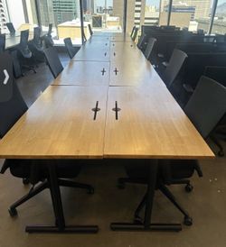 COMMERCIAL GRADE: Solid Malaysian Oak black steel base/  office desks training classroom tables 