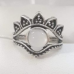 Antique Silver Moonstone Crown Ring