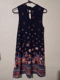 Navy Floral Sleeveless Swing Dress