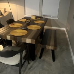 Rustic Wooden Table & Bench Only (No Chairs)