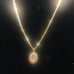 10k Italy Gold Chain With Virgin Mary Pendant 