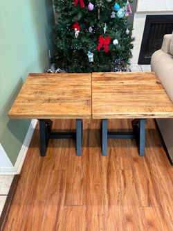 Rustic Wood and Metal End Tables Set of 2