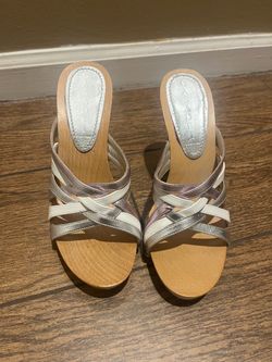 Casadei Metallic Strappy Wooden Stiletto Mules Size 6