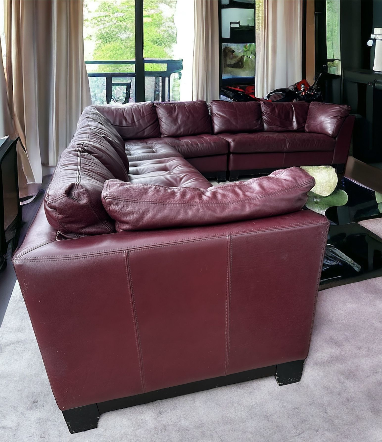 Free Delivery Creative Leather Maroon Sectional Couch 
