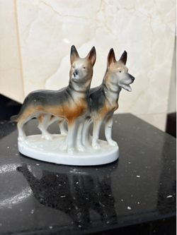 Vintage Japanese Porcelain Figurine of 2 Dogs German Shepherd