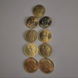 *RARE!*James Garfield,Franklin Pierce, Millard Fillmore, Zachary Taylor, Andrew Johnson, James Garfield, Rutherford B. Hayes - $1 Dollar Gold Tone Coi