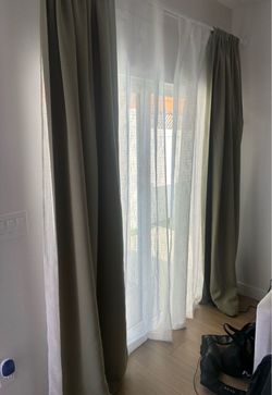 Complete Curtain Set: Olive Green Blackout Panels + White Sheers + White Double Rod