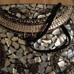 Brand new Lulu brand mosaic shell clutch bag