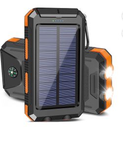 20000mAh Solar Charger for Cell Phone IPhone, Portable Solar Power Bank with Dual 5V USB Ports, 2 LED Light Flashlight, Compass Battery Pack for Outdo
