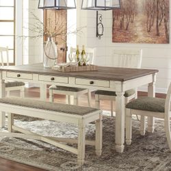 New Bolanburg Dining Table, 4 Chairs, & Bench