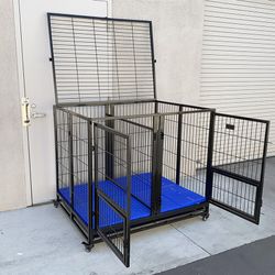 (NEW) $280 Large 49” Heavy-Duty Folding Dog Crate 49x38x43” Double-Door Cage Kennel w/ Divider