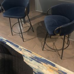 2 Suede Navy Blue Swivel Bar Stools ‼️