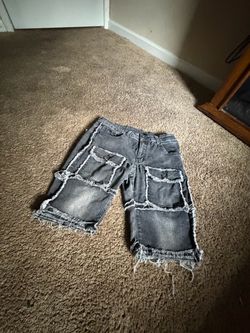 Gray Washed Denim Cargo Shorts
