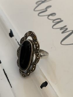 Sterling Silver Oblong Black Onyx Ring