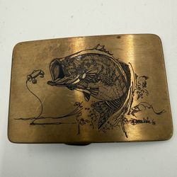 Vintage Belt Buckle Brass Kalamazoo Ampersand Bass Fishing -1980s