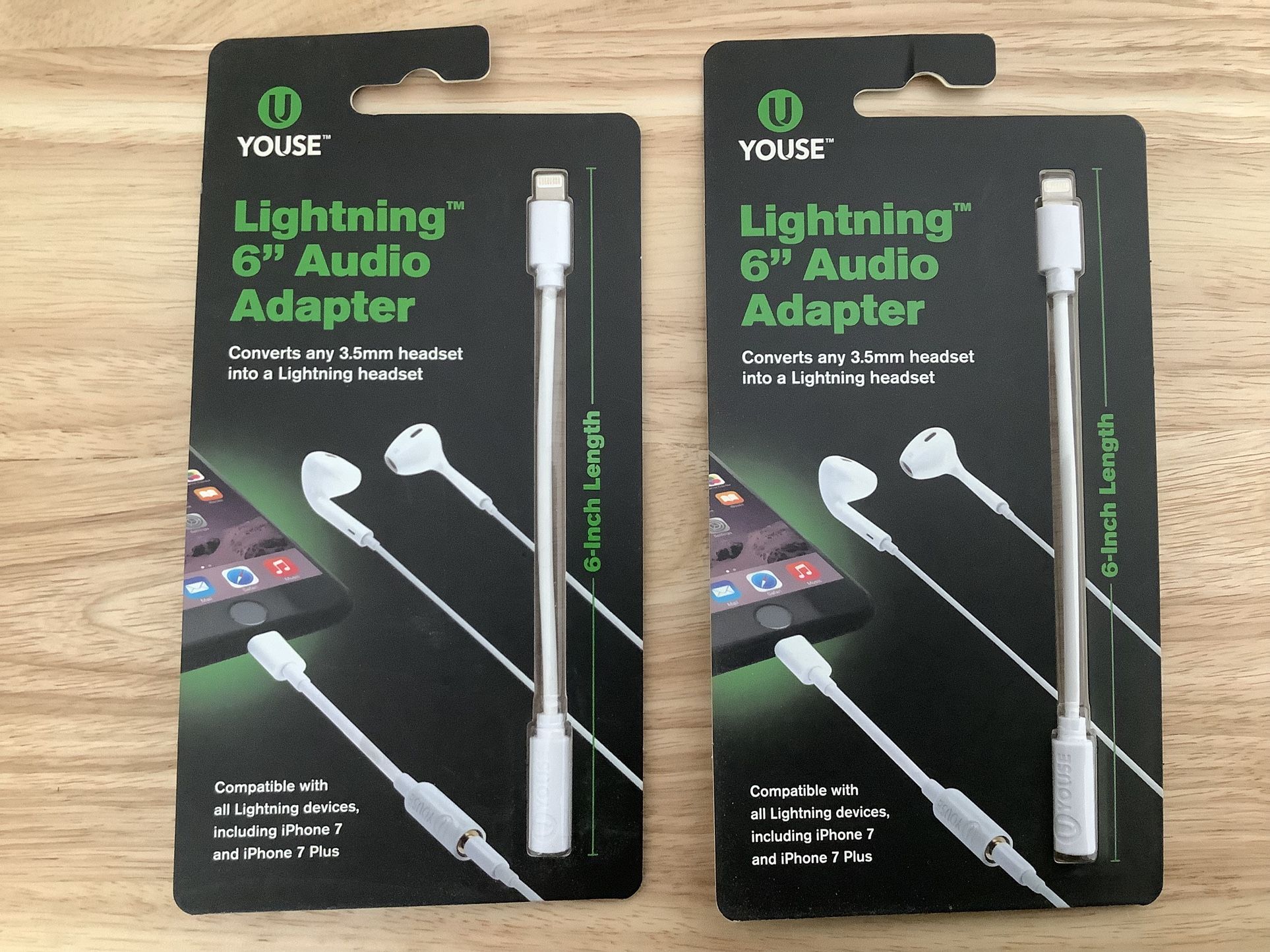 Youse Lightning 6” Audio Adapter, Compatible With All Lightning Devices, Including iPhone 7 & iPhone 7 Plus, White