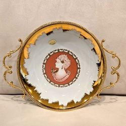 Brand new Elegant Italian Porcelain 24K Gold Decorative Bowl with Two Handles