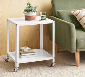 Metal Accent Rolling Side Table Chalk White