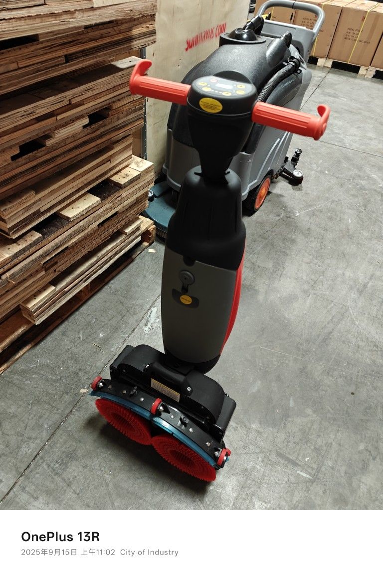 SM430 17" Walk-behind Floor Scrubber Machine, 360 Degree Rotating Head, 10000 sqft/h, Cordless Rechargeable Lithium Battery

