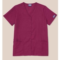 Cherokee WW Originals Snap Front V-Neck Scrub Top, Wine, Large *Brand New*