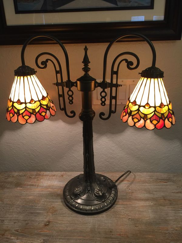 Colour Creations Timeless Serenity Tania Bricel Tiffany Style Lamp Colour Creations Timeless Serenity Tania Bricel Tiffany Style Lamp With Double Shade 23 Tall 22 Wide Base 9 Across Shades 7 Art Deco Look For