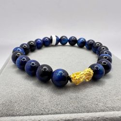 Real 18K Gold Piyao Bracelet (Blue Tiger’s Eye)