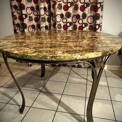 Granite Style Round Dinner Table w/ 4 Wooden Chairs